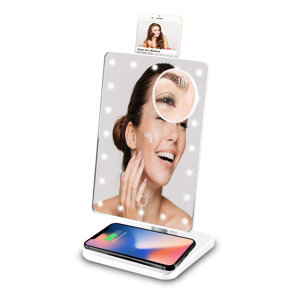 NEW Vivitar Vanity LED Mirror 10x Magnification Bluetooth Speaker Charger NIB